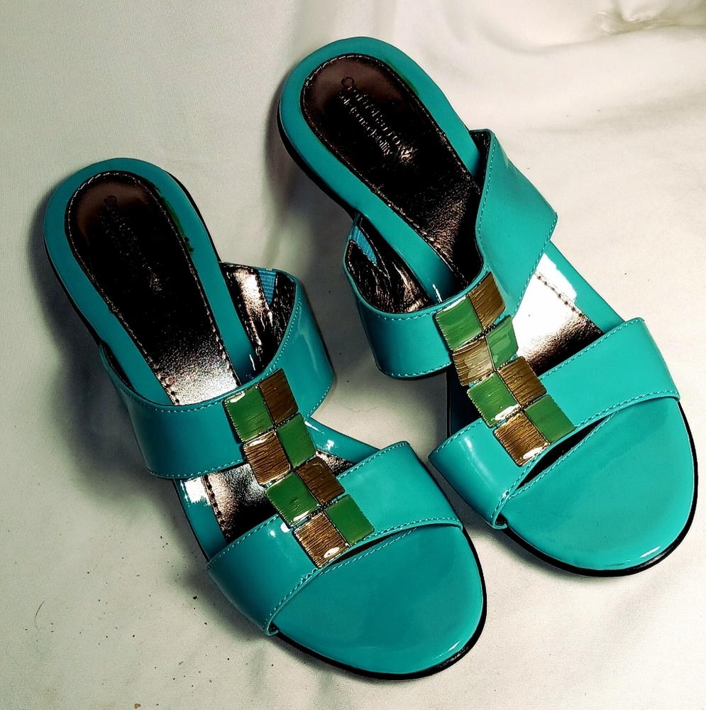 Croft & Barrow Turquoise Patent Leather Heeled Sandals